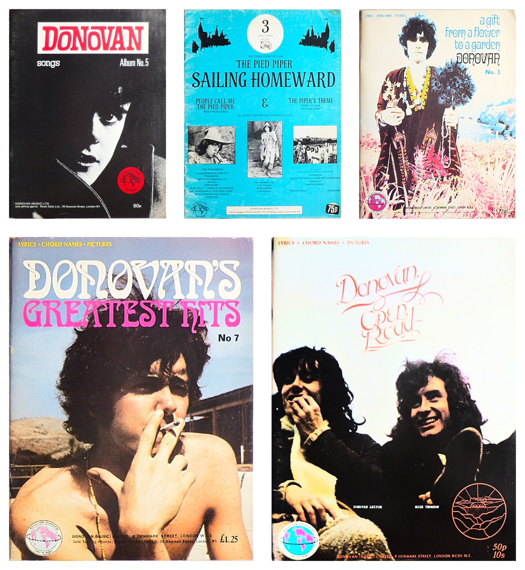 Donovan - 5 Liederbücher - english: Lyrics | Chord Names | Pictures