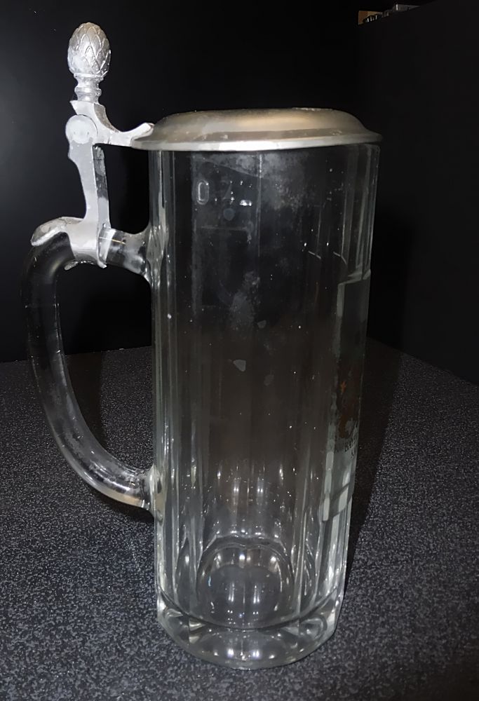 Glas Bierkrug mit Zinndeckel Bayrische Brauerei Kaiserslautern BBK