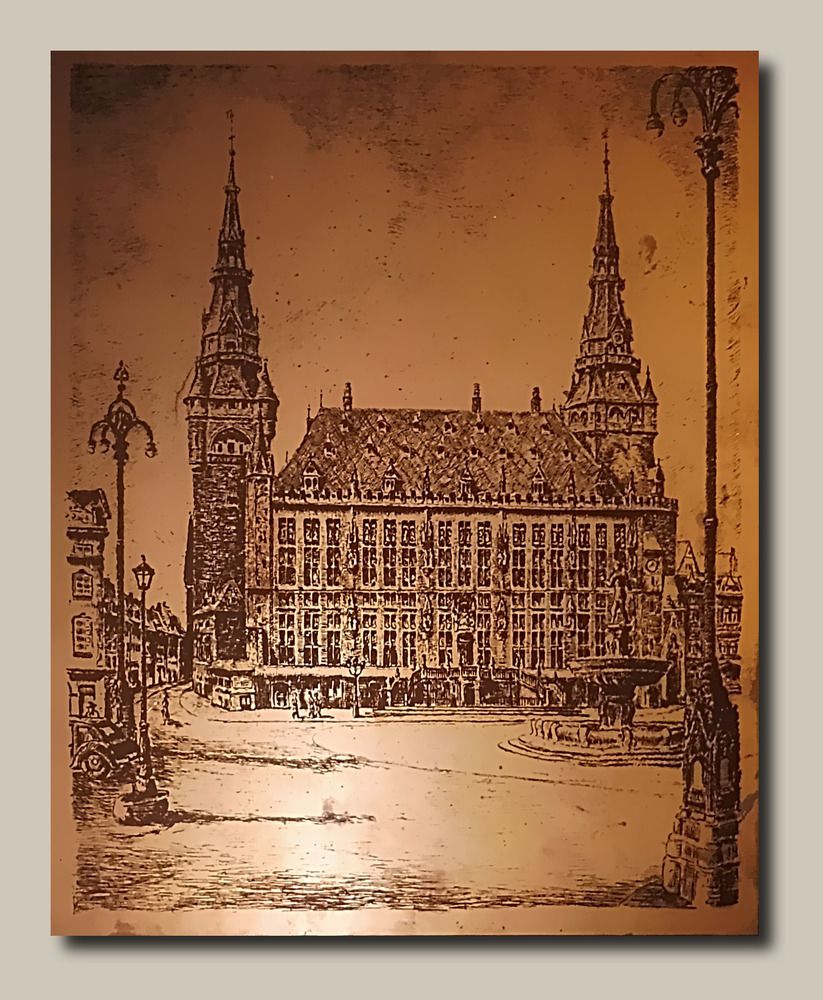 Aachener Rathaus auf kupferkaschierter Pertinaxplatte