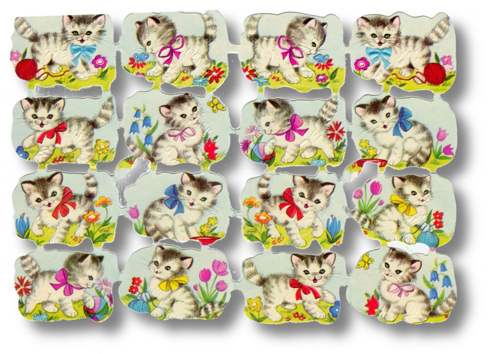 Scrapbook Aufkleber Sticker: Katzenbabies mit Schleife